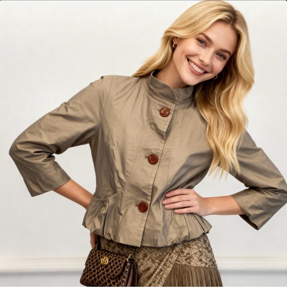 Jackets & Blazers - Vintage Genuine Leather Satin-Lined Puff Sleeve Button Jacket – Taupe Size M